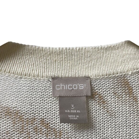 CHICO'S Linen Blend Cardigan Size XL (Chico's 3) Beige Zebra Sweater NWT - Picture 5 of 10